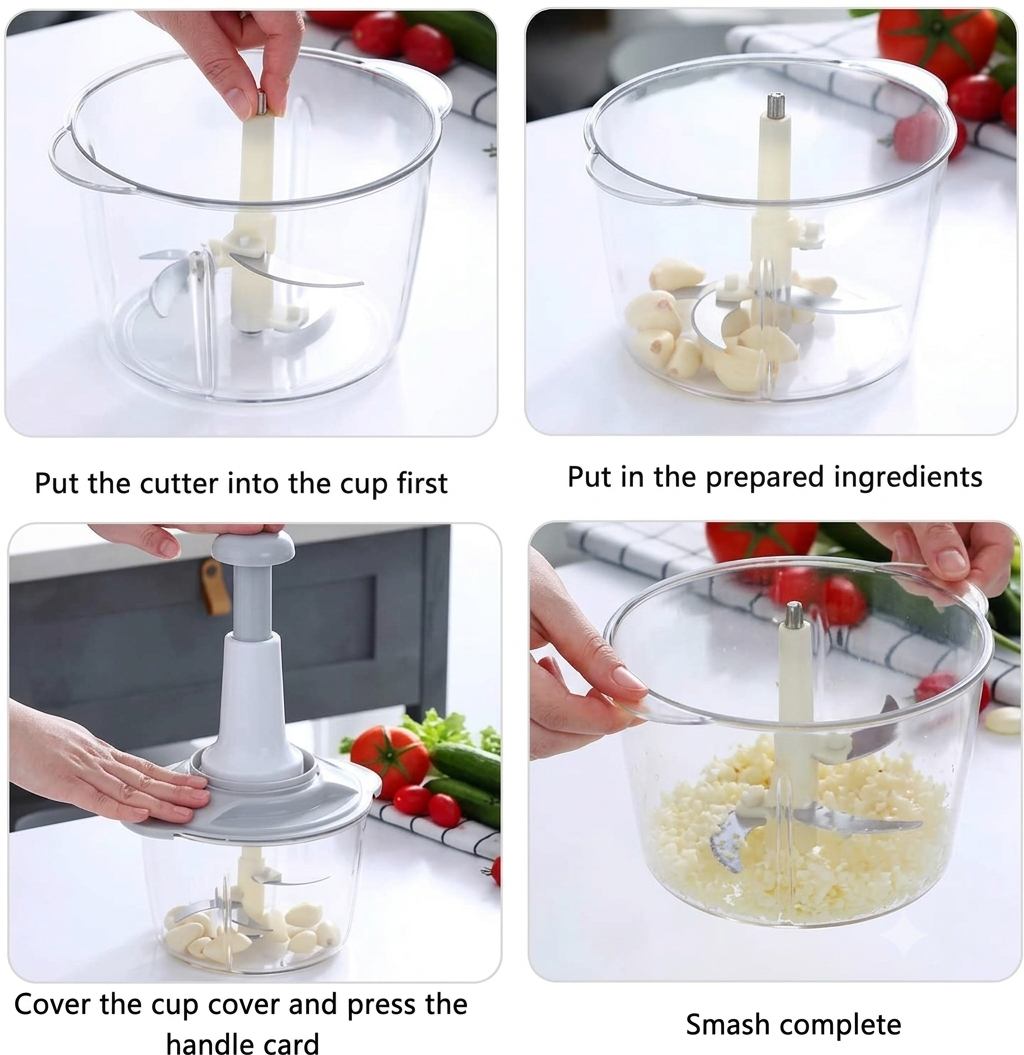 Manual Hand Chopper 2L – ABS Plastic Pull-Cord Food Processor for Meat, Vegetables & Fruits