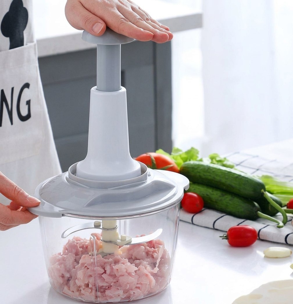 Manual Hand Chopper 2L – ABS Plastic Pull-Cord Food Processor for Meat, Vegetables & Fruits