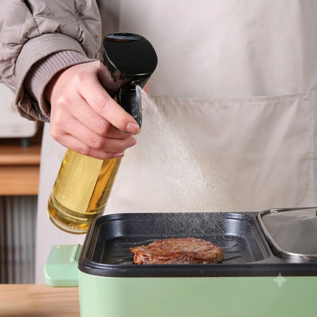 Push-Type Oil Spray Bottle 300ml – Refillable Cooking Oil Sprayer for Kitchen & Household Use.