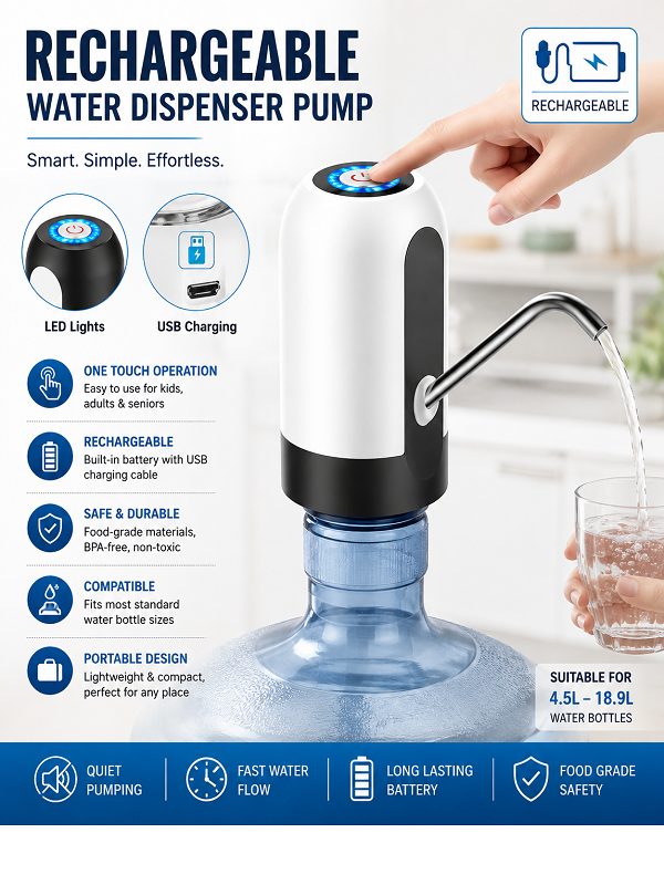 Touch Switch Automatic Water Pump with 1200mAh Rechargeable Battery